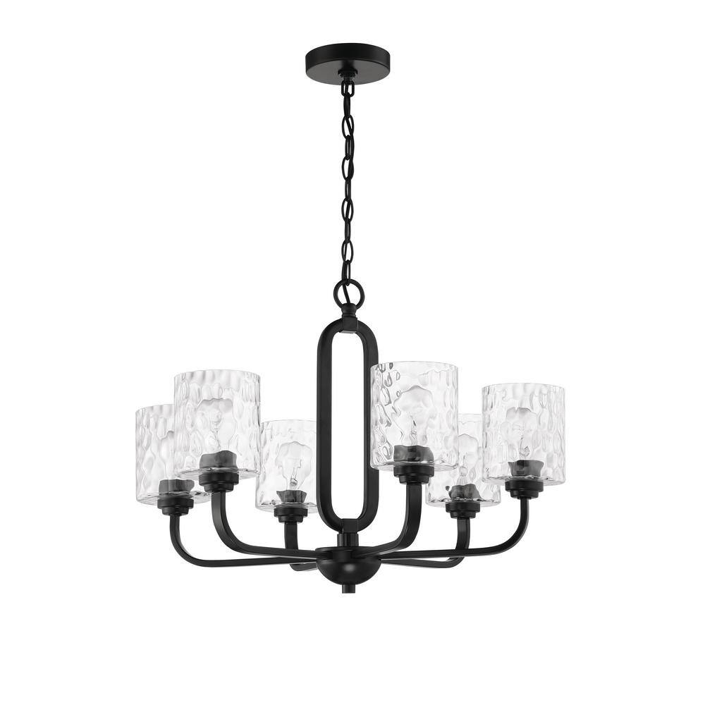 Collins 6-Light Flat Black Finish w/Hammered Glass Transitional Chandelier for Kitchen/Dining/Foyer No Bulb Included