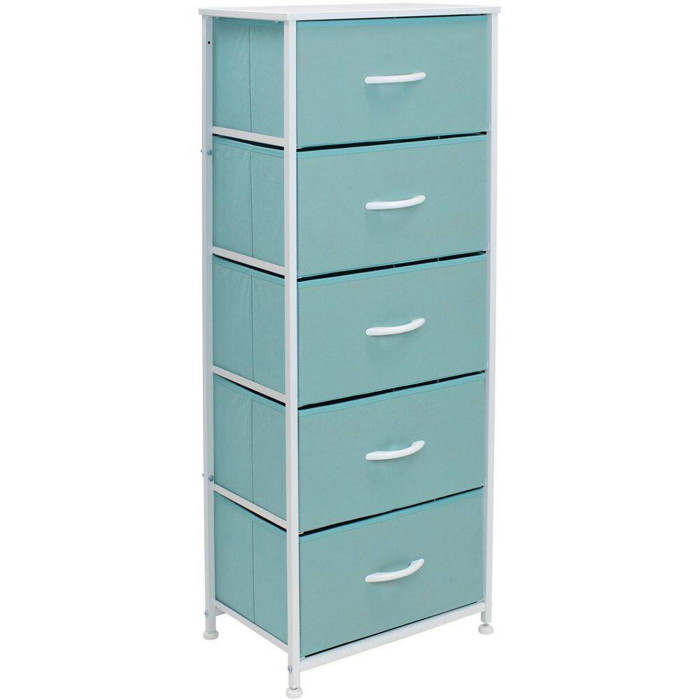 Sorbus Fabric Dresser for Kids Bedroom - Chest of 5 Drawers, Tall Storage Tower, Clothing Organizer, for Closet, for Playroom, for Nursery, Steel Frame, Fabric Bins - Wood Handle (Aqua)