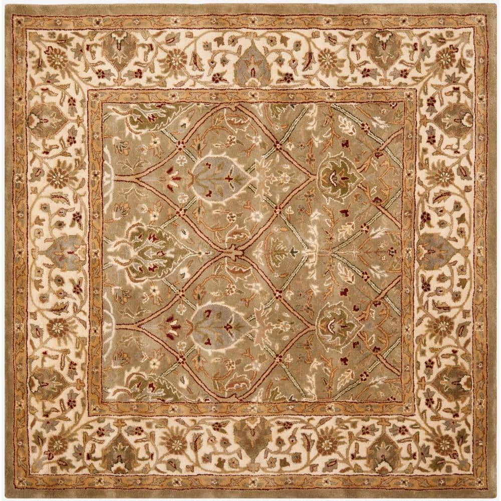 SAFAVIEH Persian Legend Adrian Floral Bordered Wool Area Rug, Light Green/Beige, 8' Square