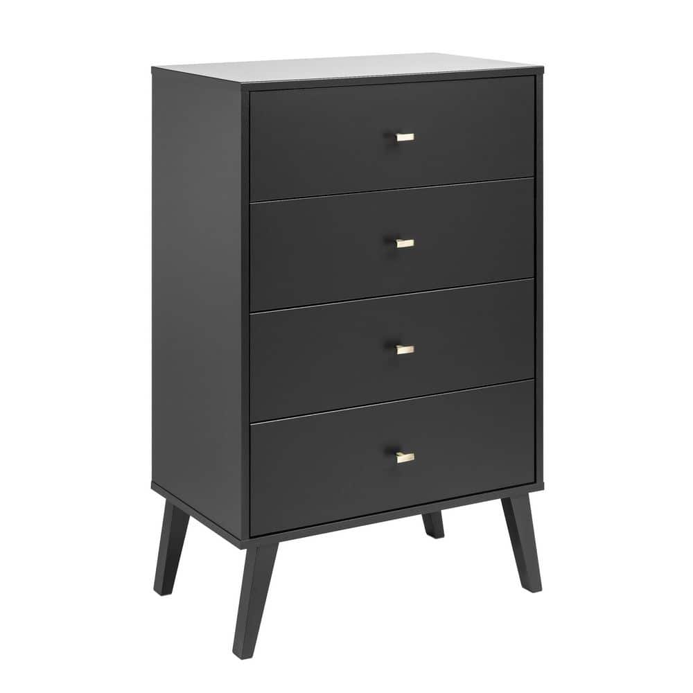 Prepac Milo Mid Century Modern 4-Drawer Vertical Chest, Black