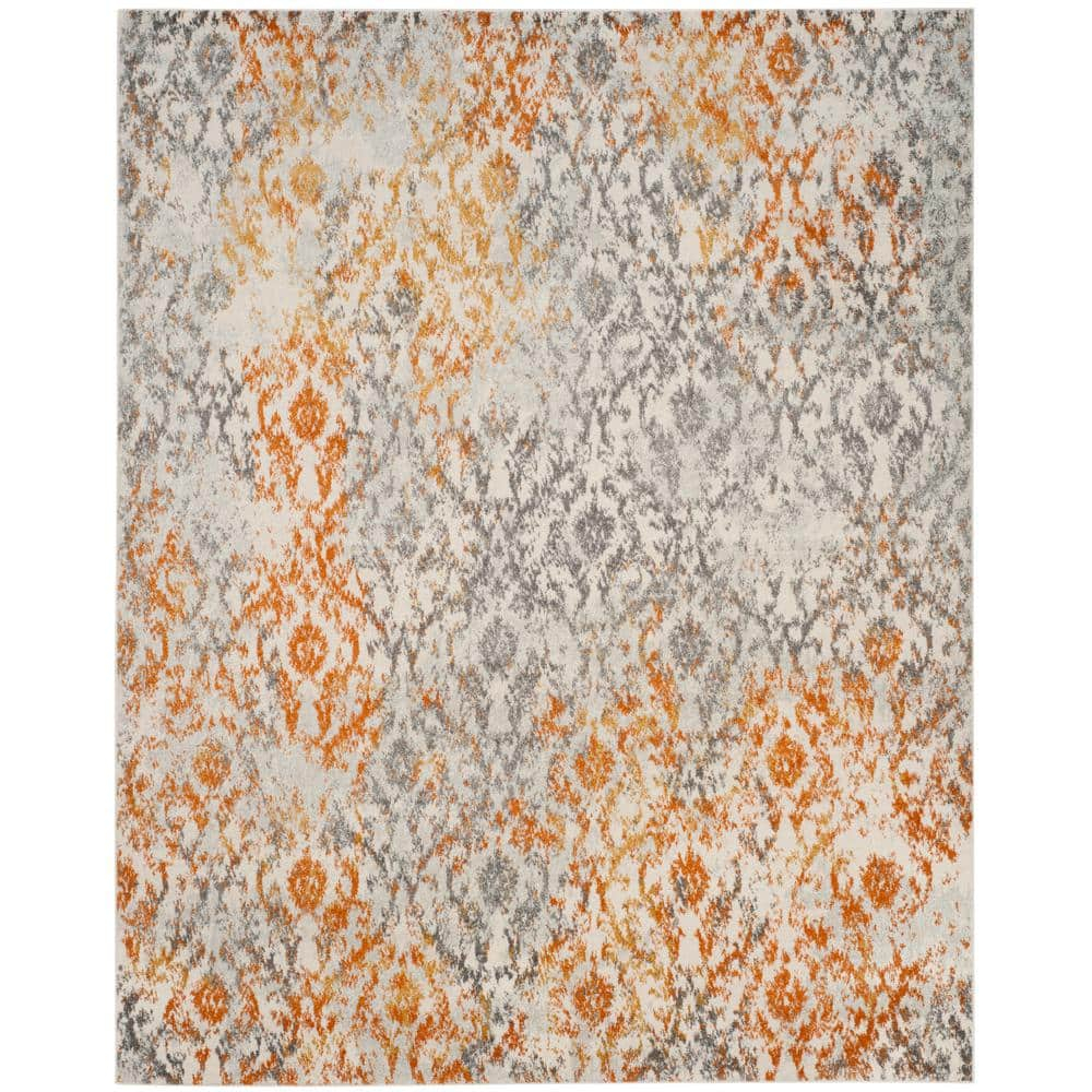 SAFAVIEH Madison Laila Damask Area Rug, Cream/Orange, 10' x 14'