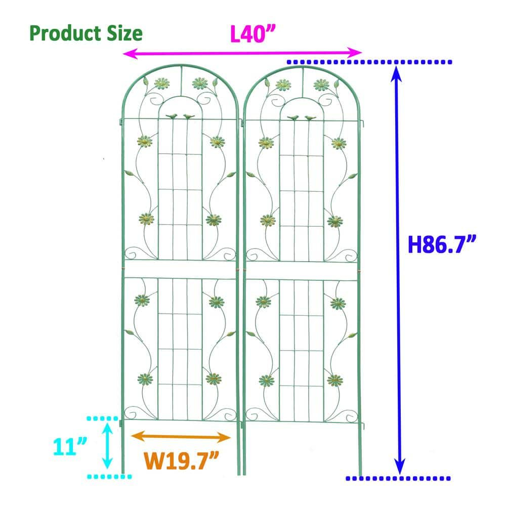 ANYHI 2 Pack Metal Garden Trellis 86.7" x 19.7" Rustproof Trellis for Climbing Plants Outdoor Flower Support Green