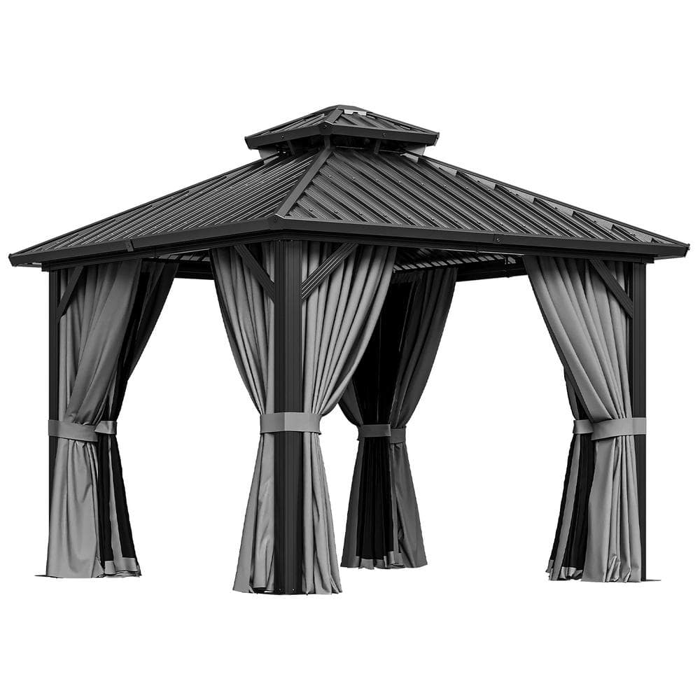 10'x10' Gazebo Outdoor Aluminum Frame Gazebo, Polycarbonate Combined Single Hardtop Roof, Black