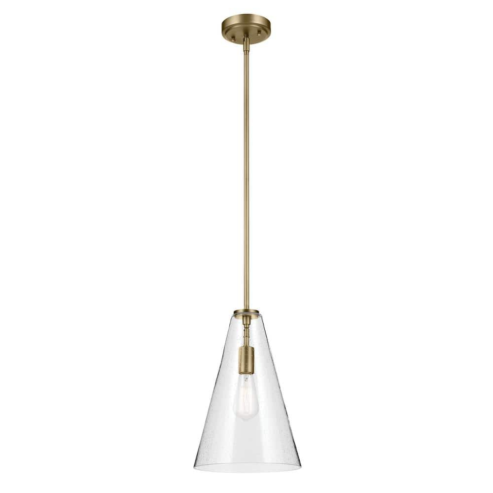 Natural Brass Mini Pendant with Clear Seeded Glass Shade