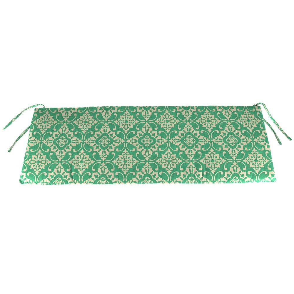Jordan Manufacturing 59" x 16" Scampi Emerald Green Medallion Rectangular Outdoor Settee Swing Bench Cushion with Ties