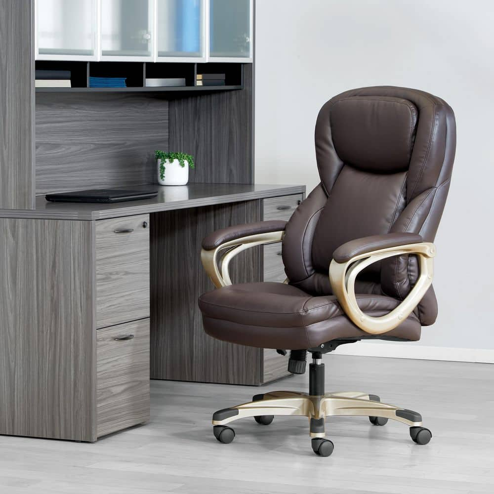 Executive Cream Bonded Leather Office Chair with Cocoa Coated Nylon Base