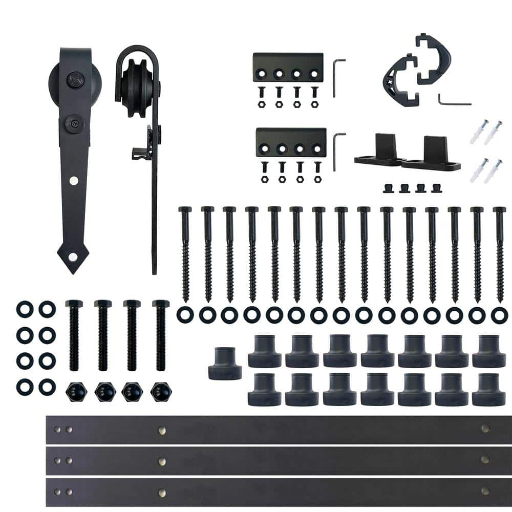 Homacer Black Rustic Sliding Barn Door Hardware Kit, for One/Single Door, 18ft Long Flat Track, Arrow Design Roller, Heavy Duty, for Interior & Exterior Use