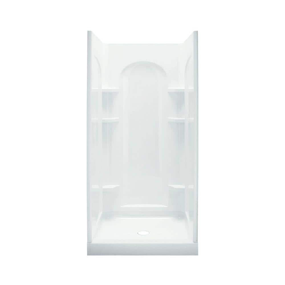 Ensemble Curve 34 in. x 42 in. x 77 in. Shower Wall and Base Kit with Center Drain in White