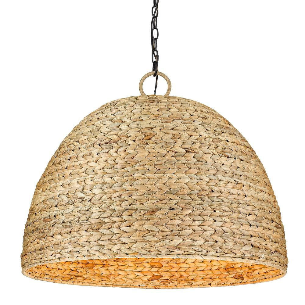 Golden Lighting Rue 8-Light Chandelier in Matte Black with Woven Sweet Grass