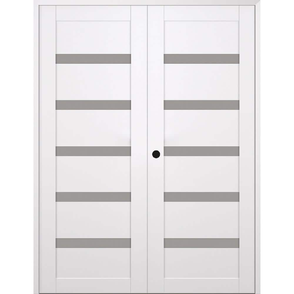 Leora Snow White Frosted Glass Pine Composite Prehung Interior Door