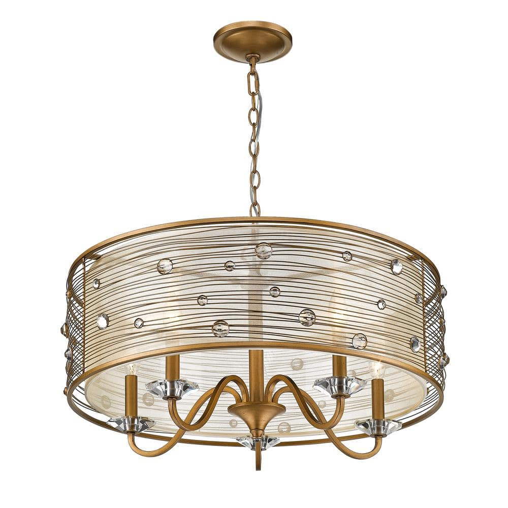 Joia 5-Light Chandelier in Peruvian Gold with a Sheer Filigree Shade