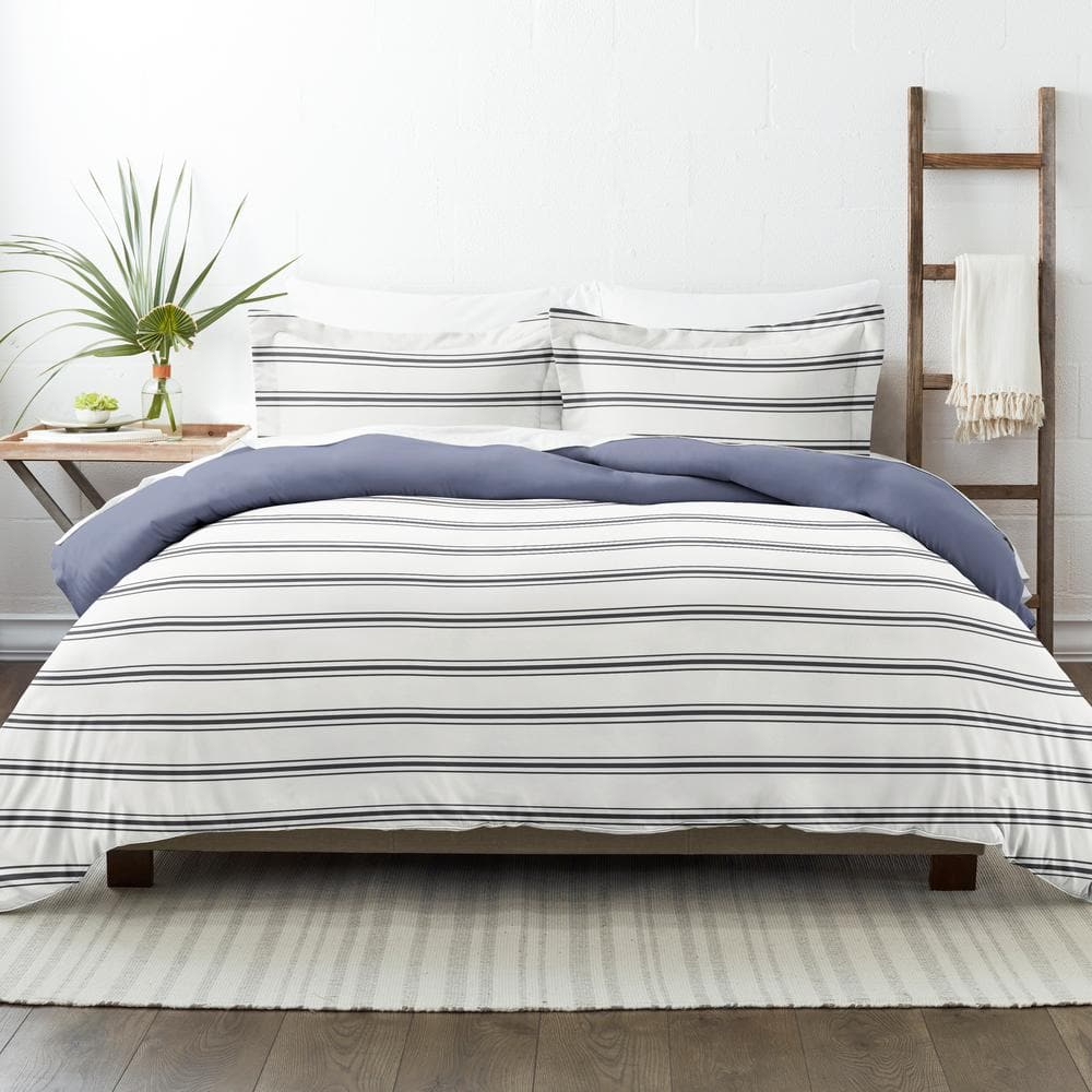 Comfort Canopy - 3 Piece Navy Desert Stripe Microfiber Duvet Cover Set with Shams for Queen Beds