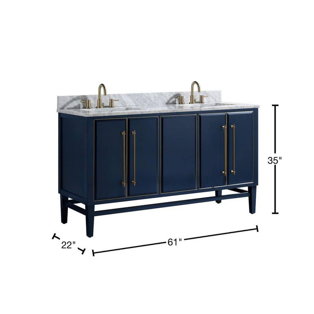 Navy Blue and Gold Double Sink Vanity with Marble Top