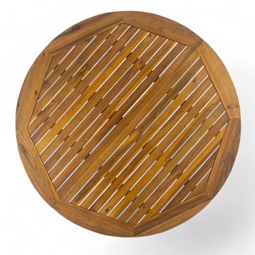 Rustic Teak Brown Acacia Wood Round Outdoor Dining Table