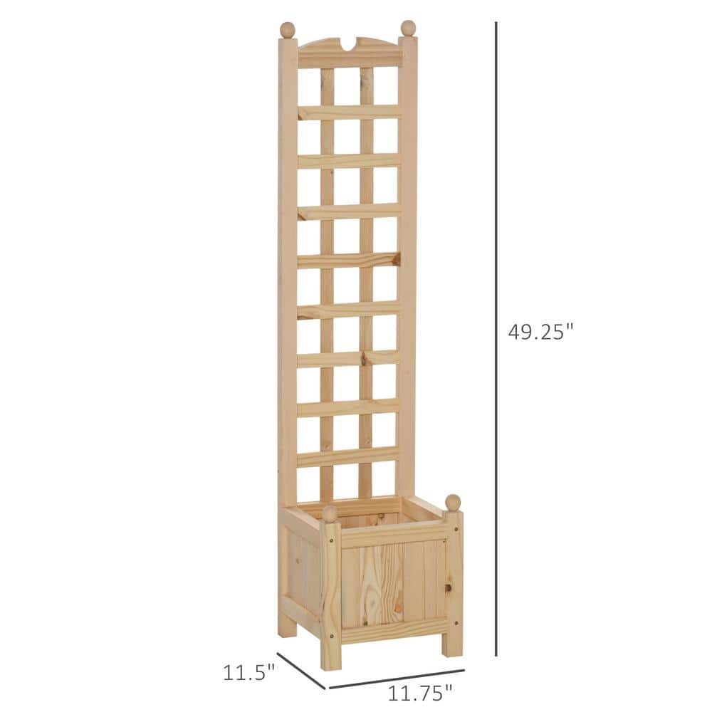 Outsunny Wooden Raised Garden Bed with Trellis, Outdoor Planter Box with Drainage Crevices for Climbing Vine Plants Flowers, 12" x 12" x 49"