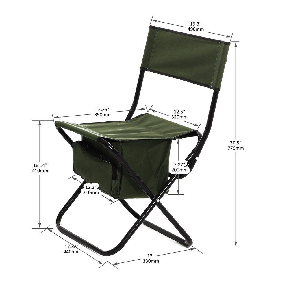 Green Steel Armless Folding Camping Chairs with Storage Bag, Set of 4