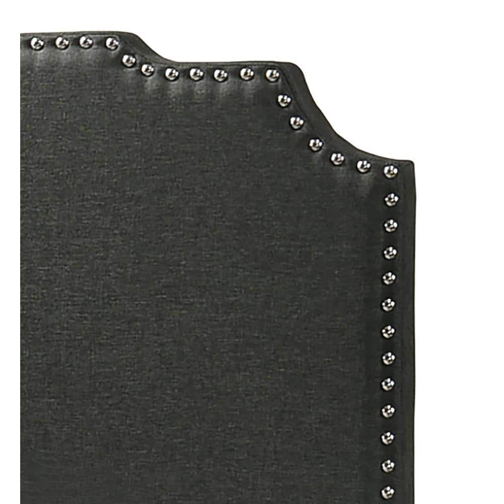 Gray Upholstered Queen Bed with Nailhead Trim and Wood Frame