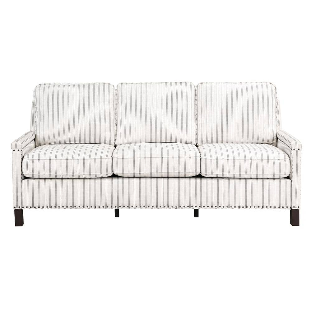 Genevieve 78" Beige and Gray Fabric Sofa with Nailhead Trim