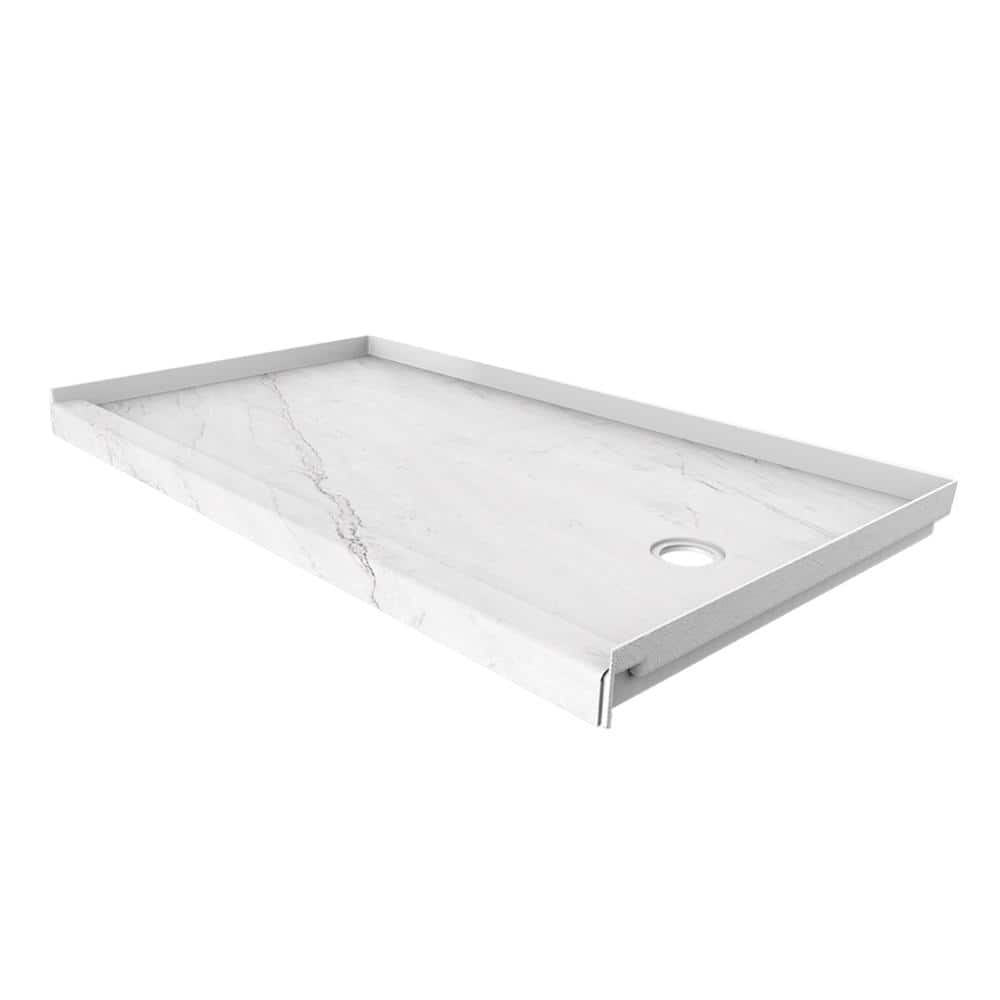 FlexStone 60"L x 32"W Single Threshold Alcove Shower Base with Right-Hand Drain
