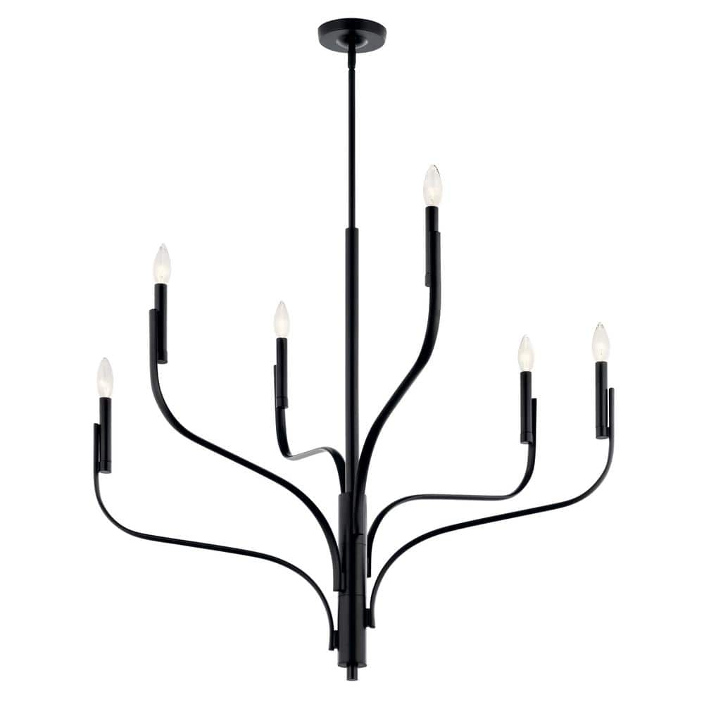Kichler Livadia 6 -Light Brushed Black Modern/contemporary Bare bulb For Use in Bedrooms, Dining Rooms, Foyers, Kitchens, Living Rooms Chandelier