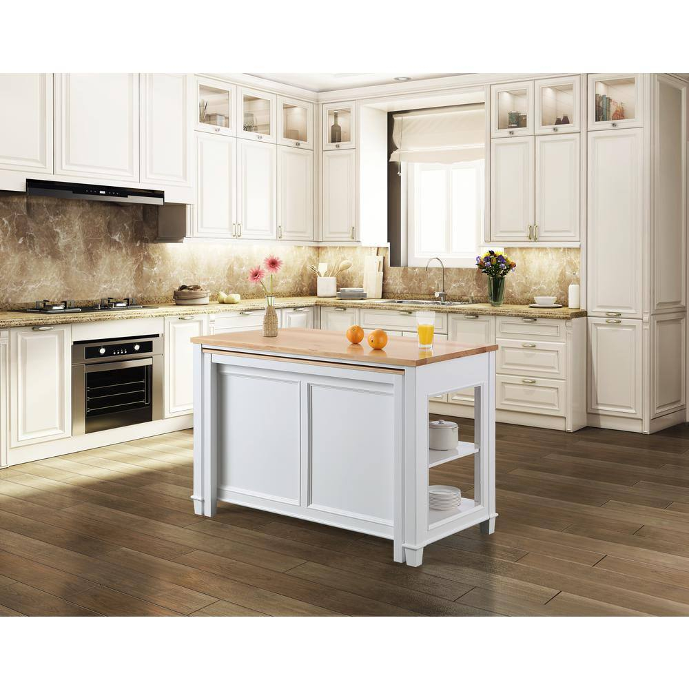Medley White Kitchen Island with Slide Out Table