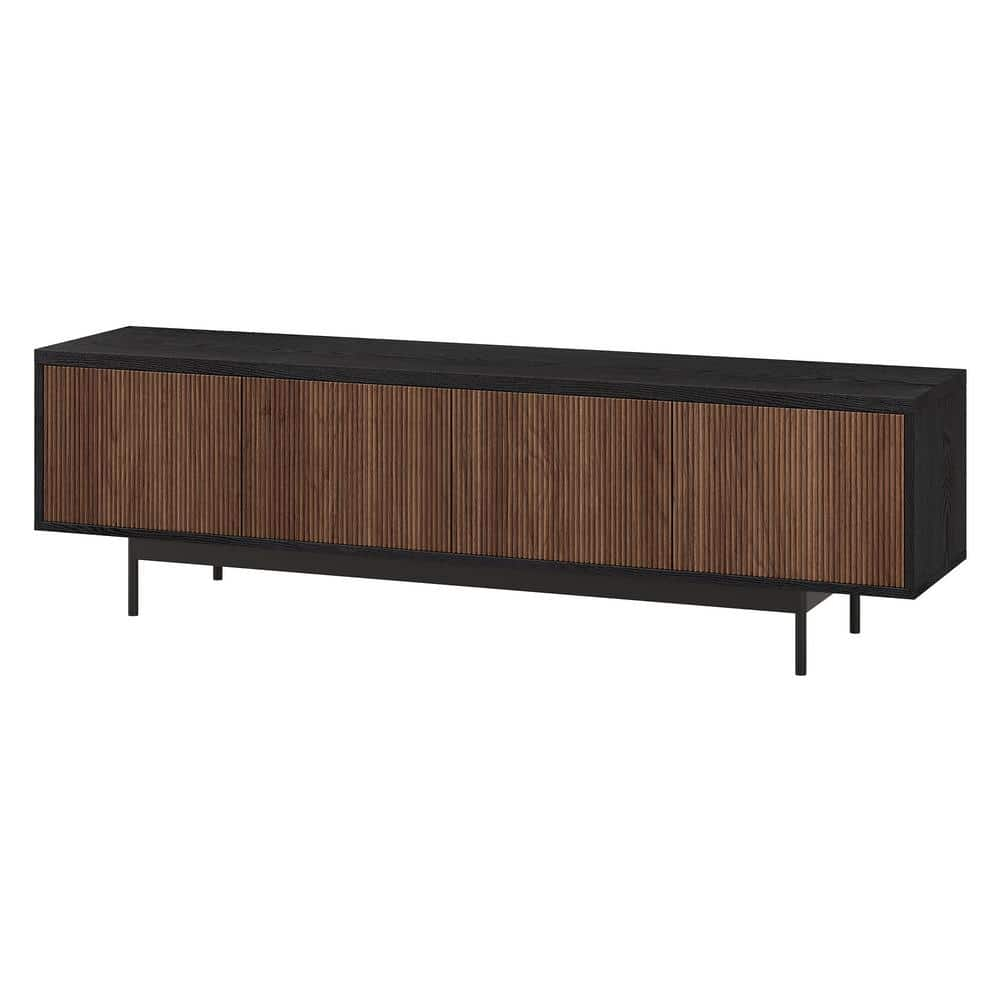 Evelyn&Zoe Whitman Transitional TV Stand For TVs up to 75", Black Grain with Satin Walnut