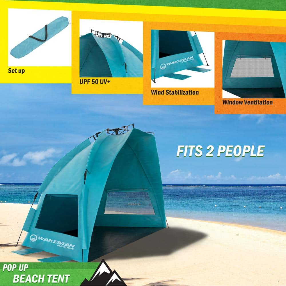 Pop-Up Beach Tent – Instant Shade Canopy with UV Protection – Water and Wind-Resistant Sun Shelter with Carry Bag by Wakeman Outdoors (Turquoise)
