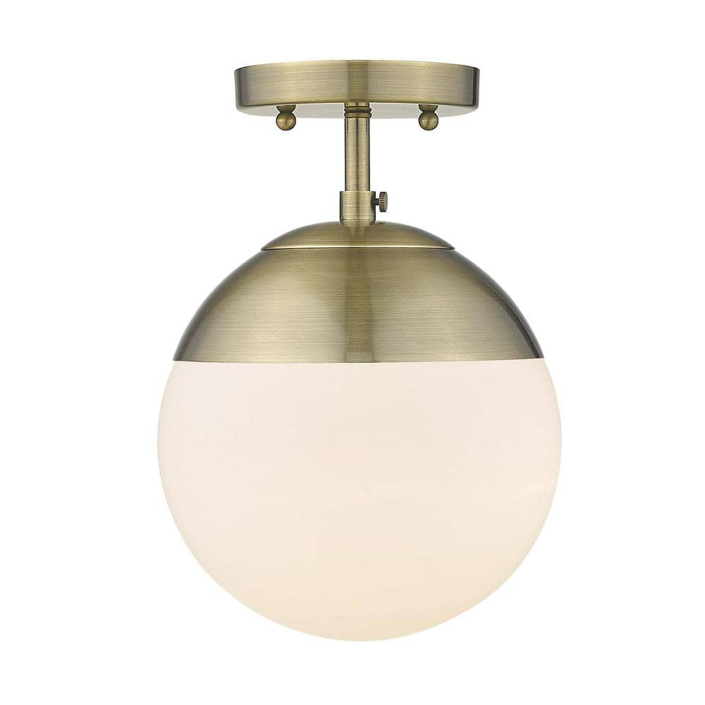 Golden Lighting Dixon 1-Light Semi-flush in Aged Brass with Opal Glass