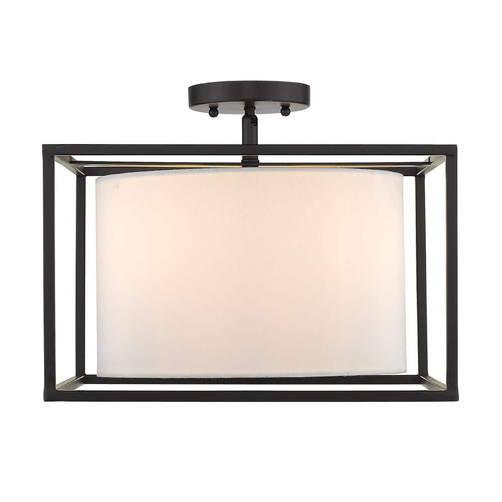 Golden Lighting Manhattan 3-Light Semi-flush in Matte Black with Modern White