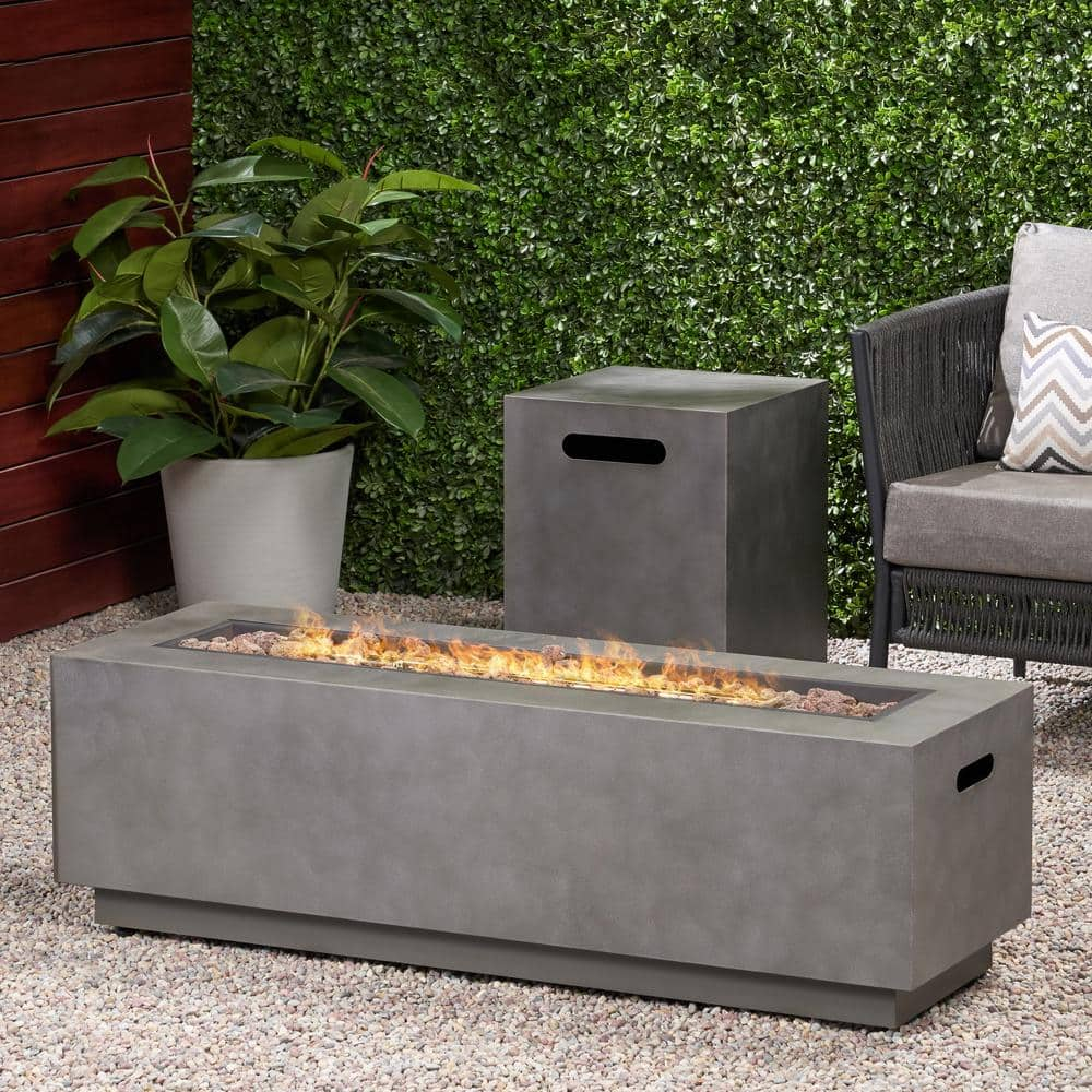 Noble House Wellington Rectangular Fire Pit with Tank Holder in Concrete