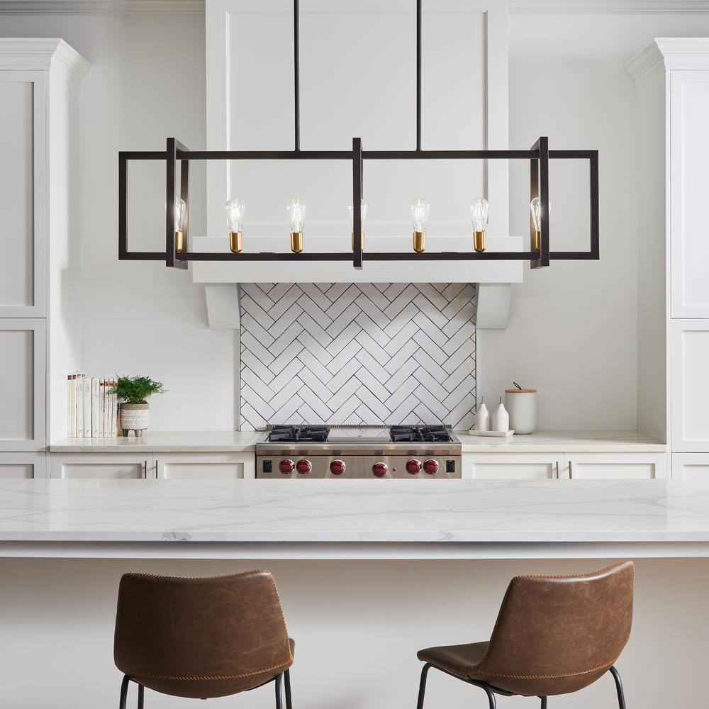 Finnegan New World Bronze Geometric 7-Light Island Chandelier
