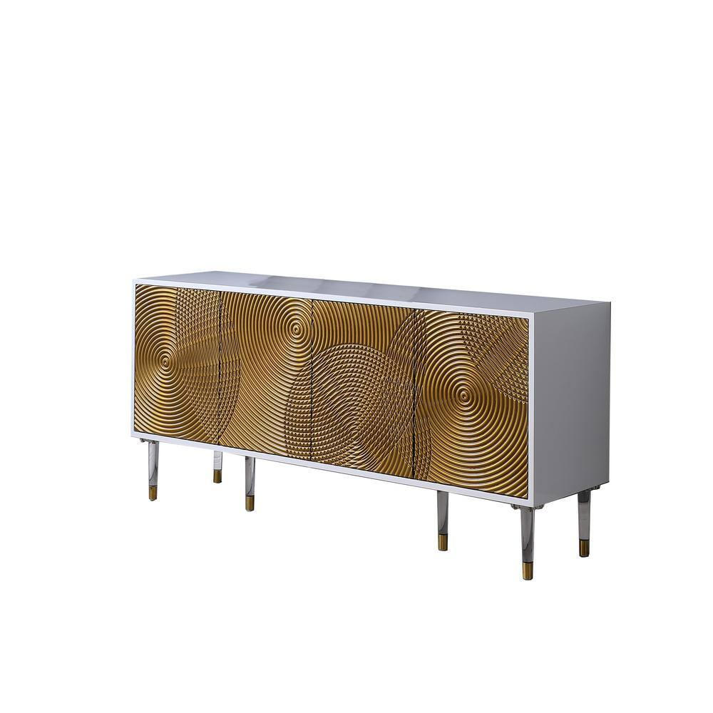 Best Master Furniture Dragos Modern Wood Sideboard with Bronze Ripples in White