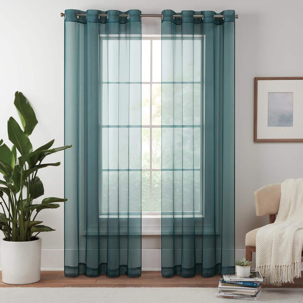 Eclipse Livia Sheer Rod Grommet 54 x 63 Curtain Panel in Teal
