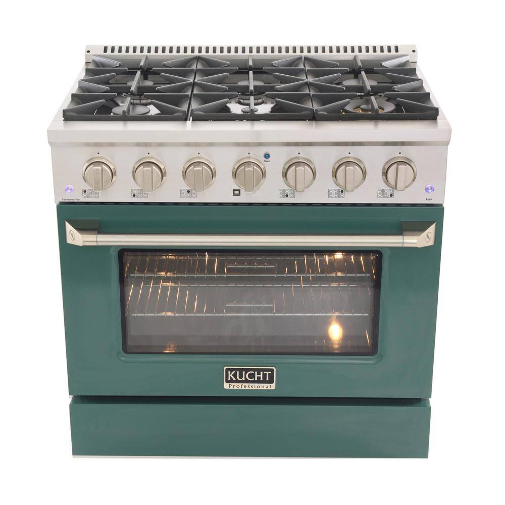 36 in. 5.2 cu. ft Dual Fuel Range for Natural Gas Sealed Burners in Green.