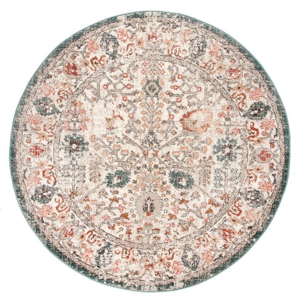 nuLOOM Lenore Vintage Floral Beige 6' 7" Transitional Round Rug