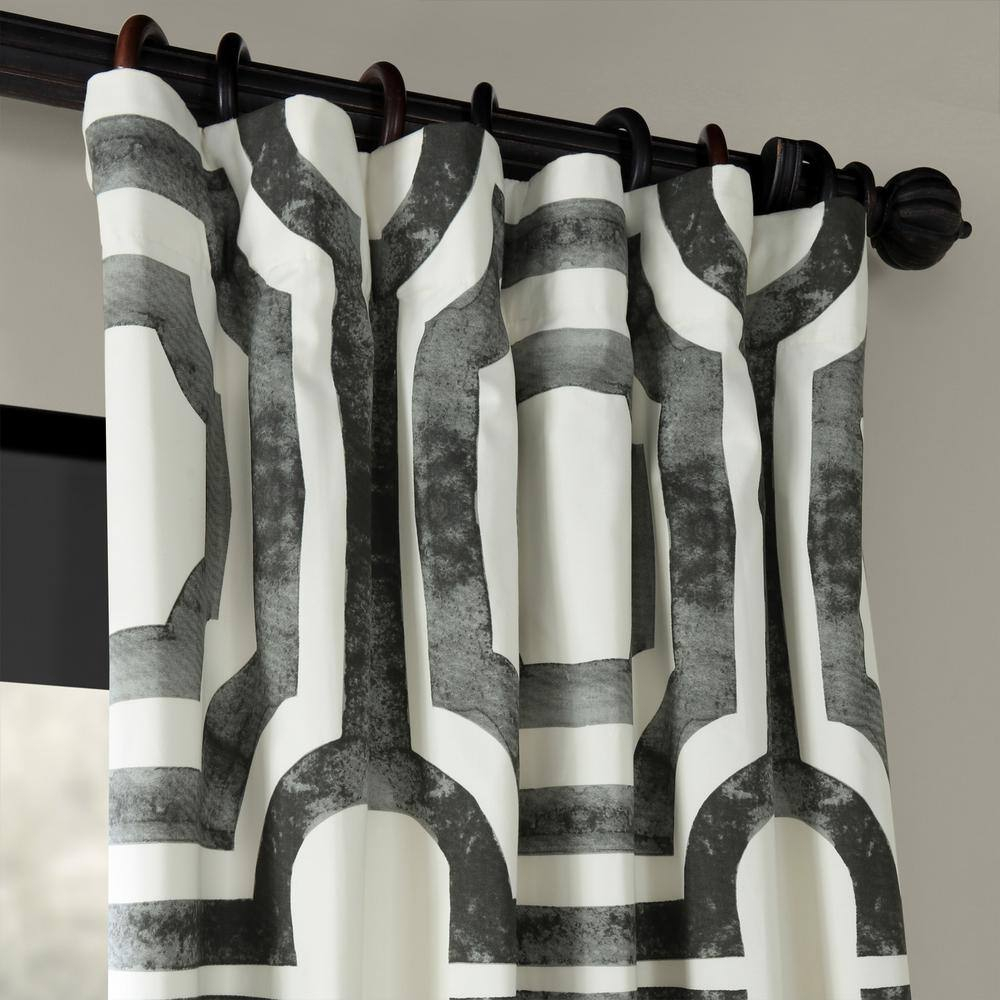 HPD Half Price Drapes Geometric Printed Curtains 108 Inches Long Luxury Cotton Curtains (1 Panel) Room Darkening Window Curtains for Bedroom & Living Room, 50W x 108L, Mecca Geometric Steel