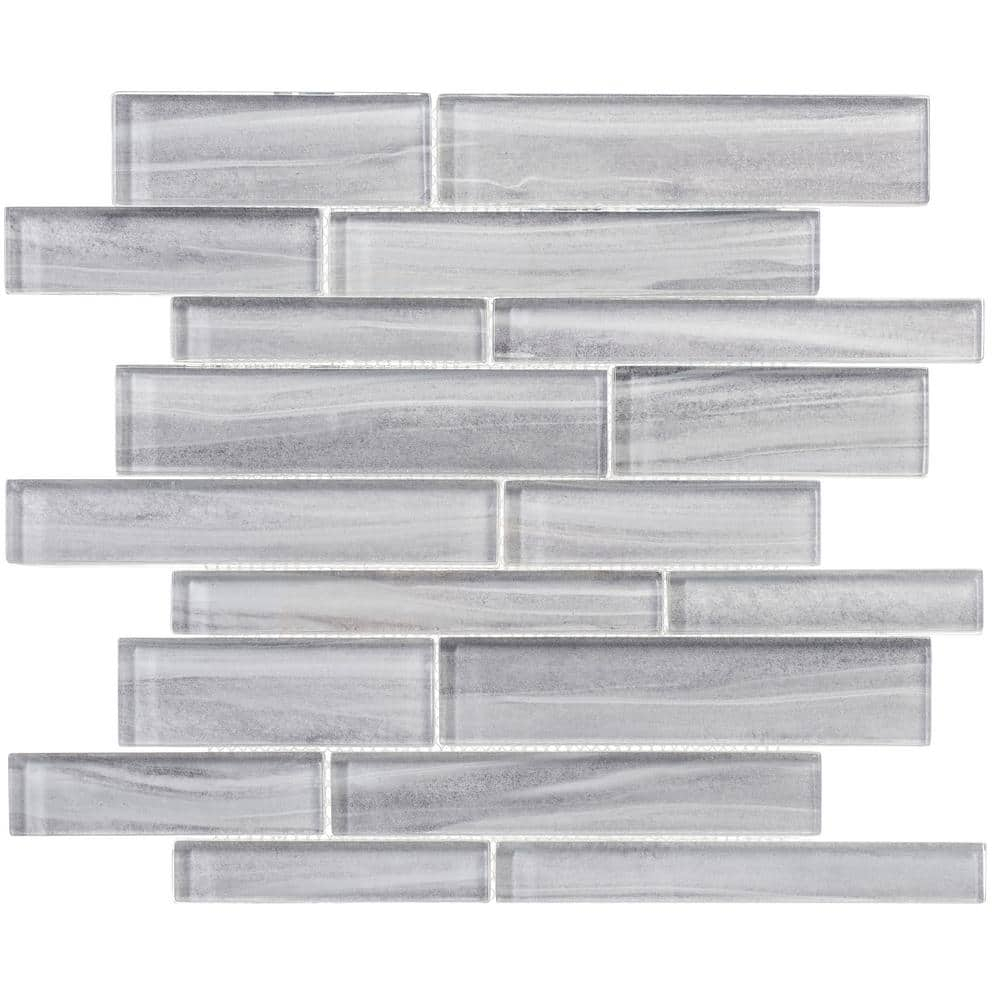 SAMPLE-Hoem Avodo Gray Wood Look Brick Joint Polished Glass Mosaic Wall and Floor Tile