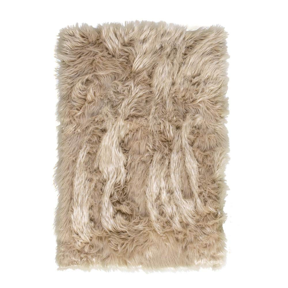 Ultra Soft Faux Sheepskin Fur Shag Rug Light Brown 6' x 9'