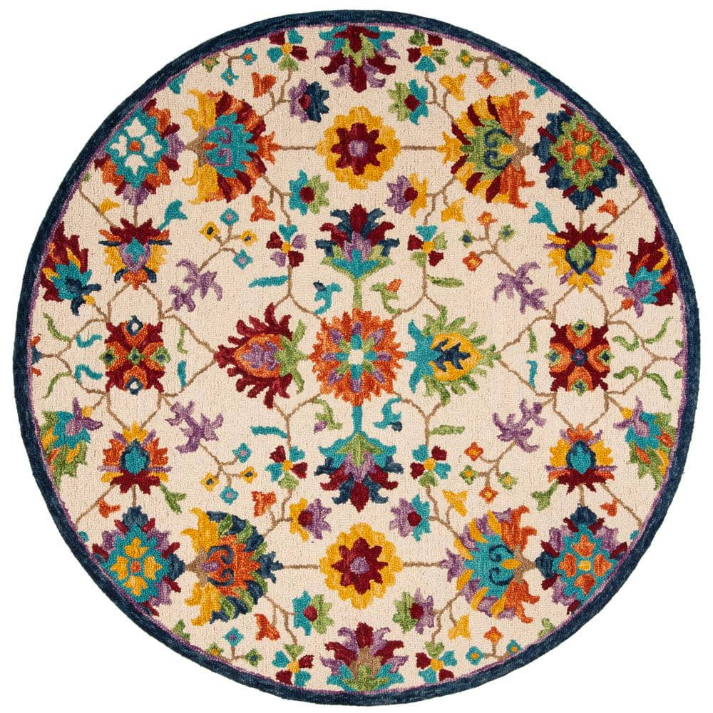 SAFAVIEH Aspen Giles Floral Wool Area Rug, Ivory/Blue, 5' x 5' Round