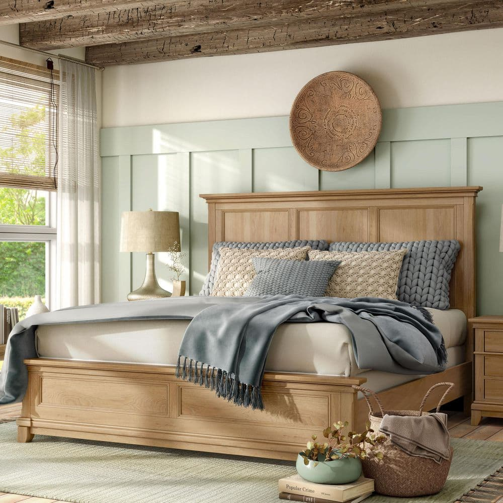 Furniture of America Stratford Solid Wood Queen Panel Bed, Natural Oak