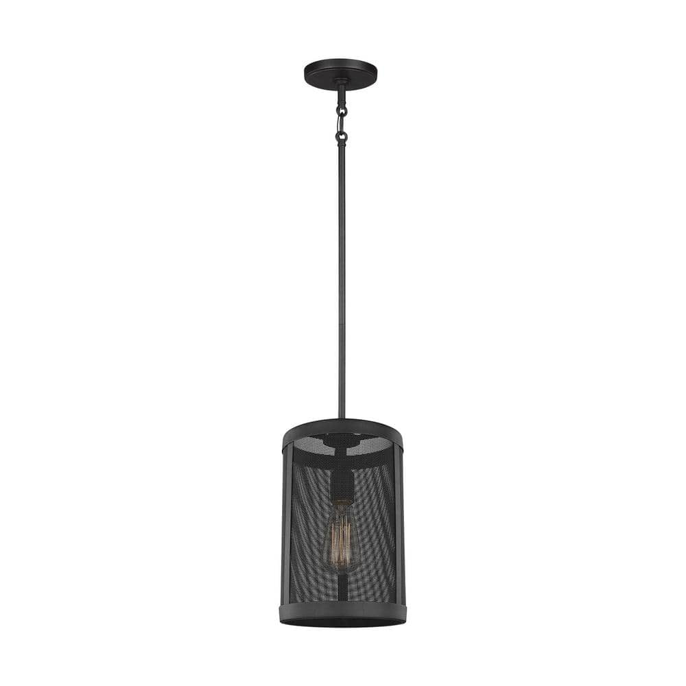 Generation Lighting 6128501-12 Restoration One Light Pendant from Seagull - Gereon Collection in Black Finish,