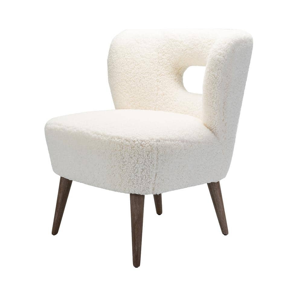 Upholstered Sherpa Barrel Accent Chair White Cutout Back Armless Wooden Legs Home Bedroom Living Room Office Adult Ivory