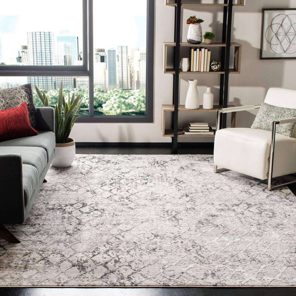 SAFAVIEH Amelia Roslyn Abstract Distressed Area Rug, Grey/Light Grey, 11' x 11' Square