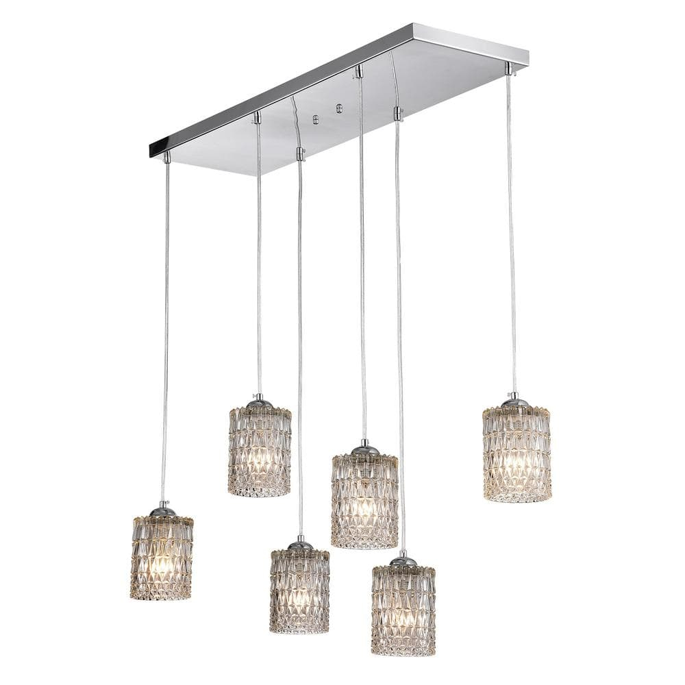 Aldubon Chrome 6-Light Chandelier with Diamond Crystal Shades (Adjustable Height)