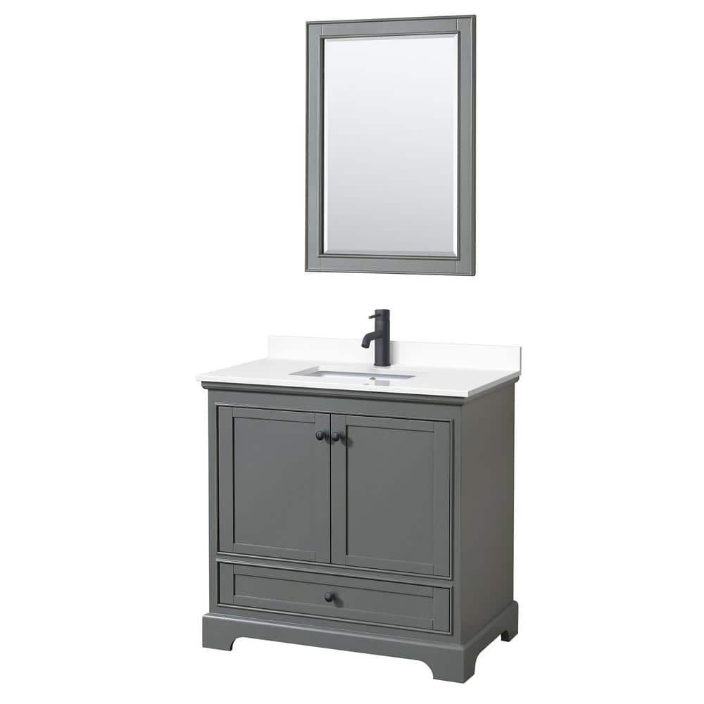 Deborah 36" Dark Gray Vanity with White Marble Top and Mirror