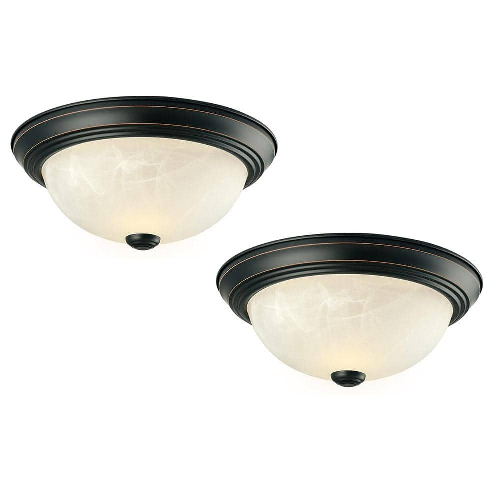 Design House 588251 Traditional 2 Pack 2-Light Indoor Dimmable Ceiling Light with Alabaster Glass for Bedroom Hallway Kitchen Dining Room, Matte Black