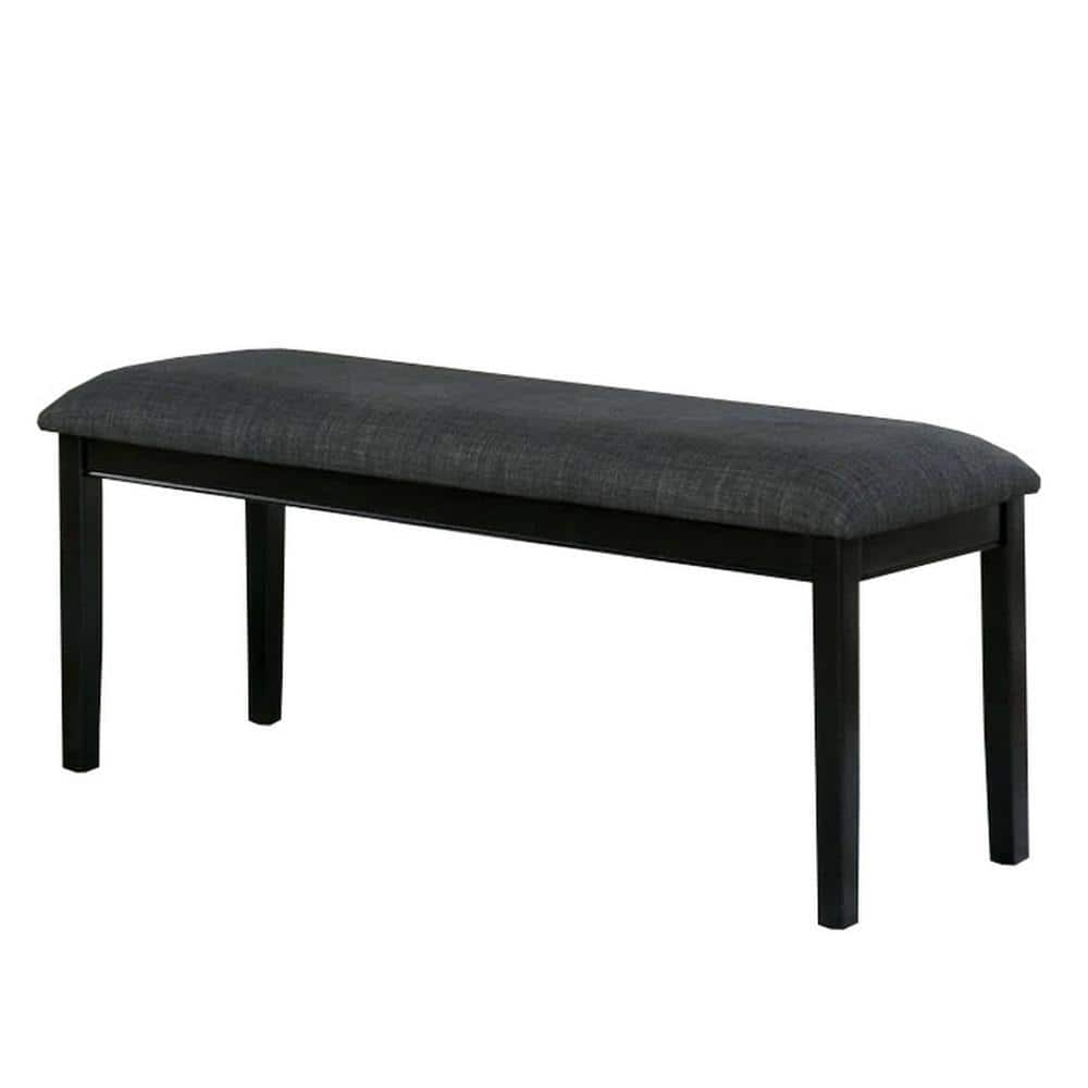 Benjara Fabric Seat Bench with Wooden Sleek Block Legs, Black and Gray