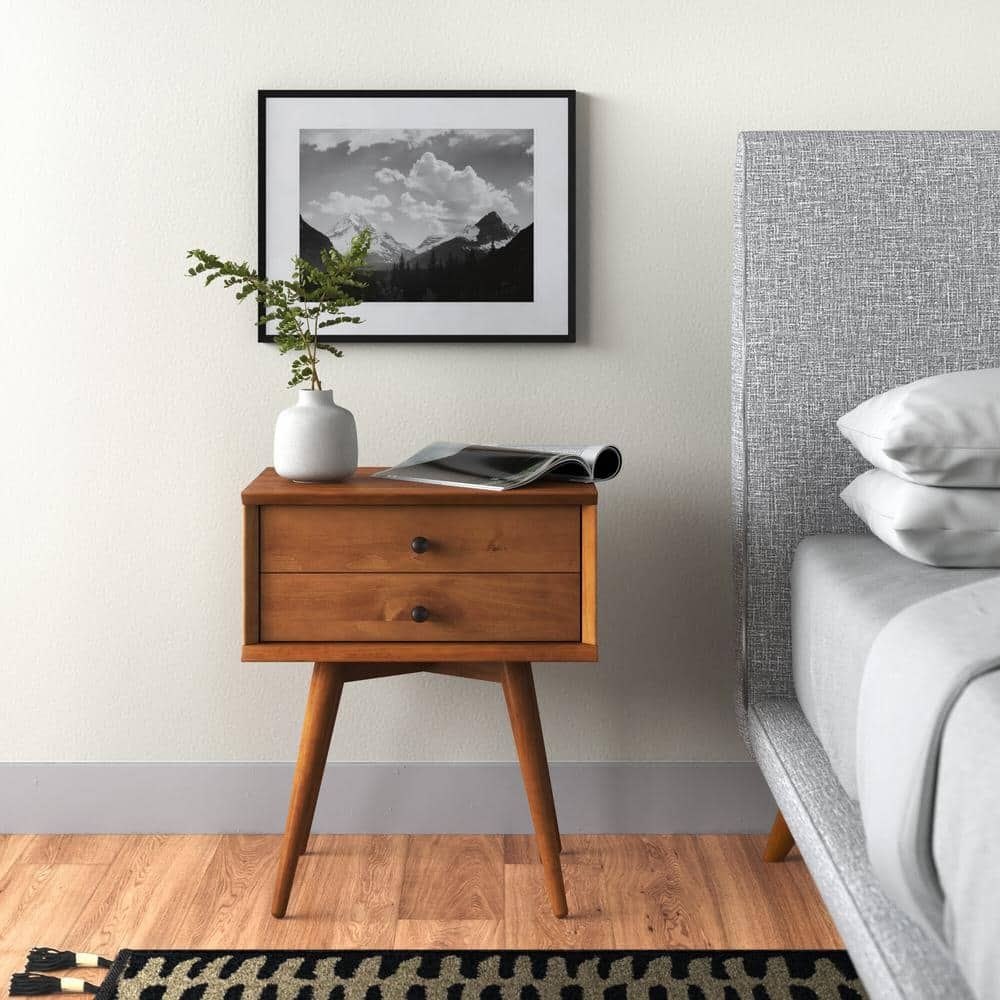 Camaflexi Mid-Century 2-Drawer Nightstand Cabinet, Castanho Finish, For Adults