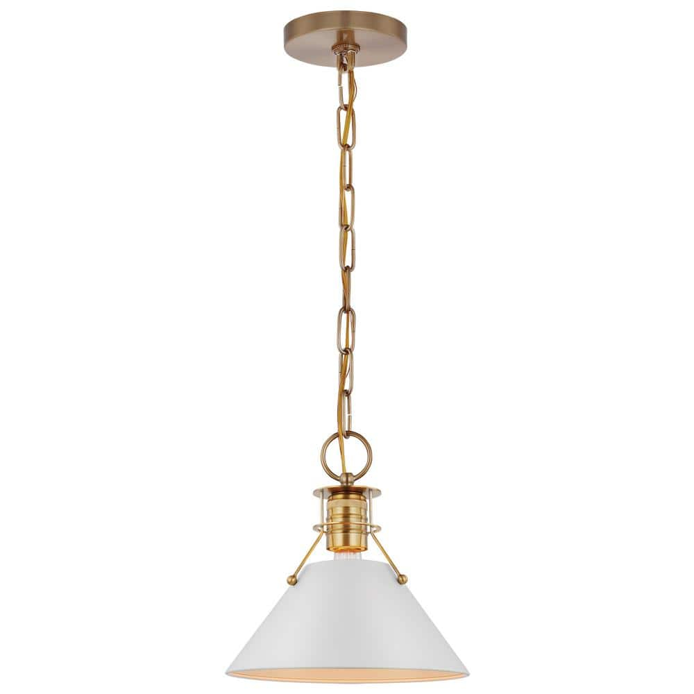 Outpost Large Matte White & Burnished Brass Cone Pendant Light