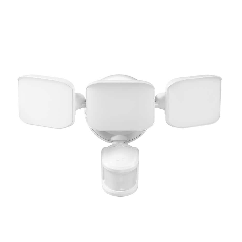 White Polycarbonate Battery Operated Triple Head LED Security Light